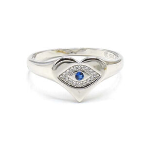 Elegant Evil Eye Heart Ring 925 Sterling Silver with Sparkling CZ Size 8